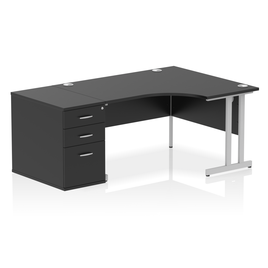 Rayleigh Ergonomic Corner Desk With 800mm Deep Pedestal - Cantilever Frame